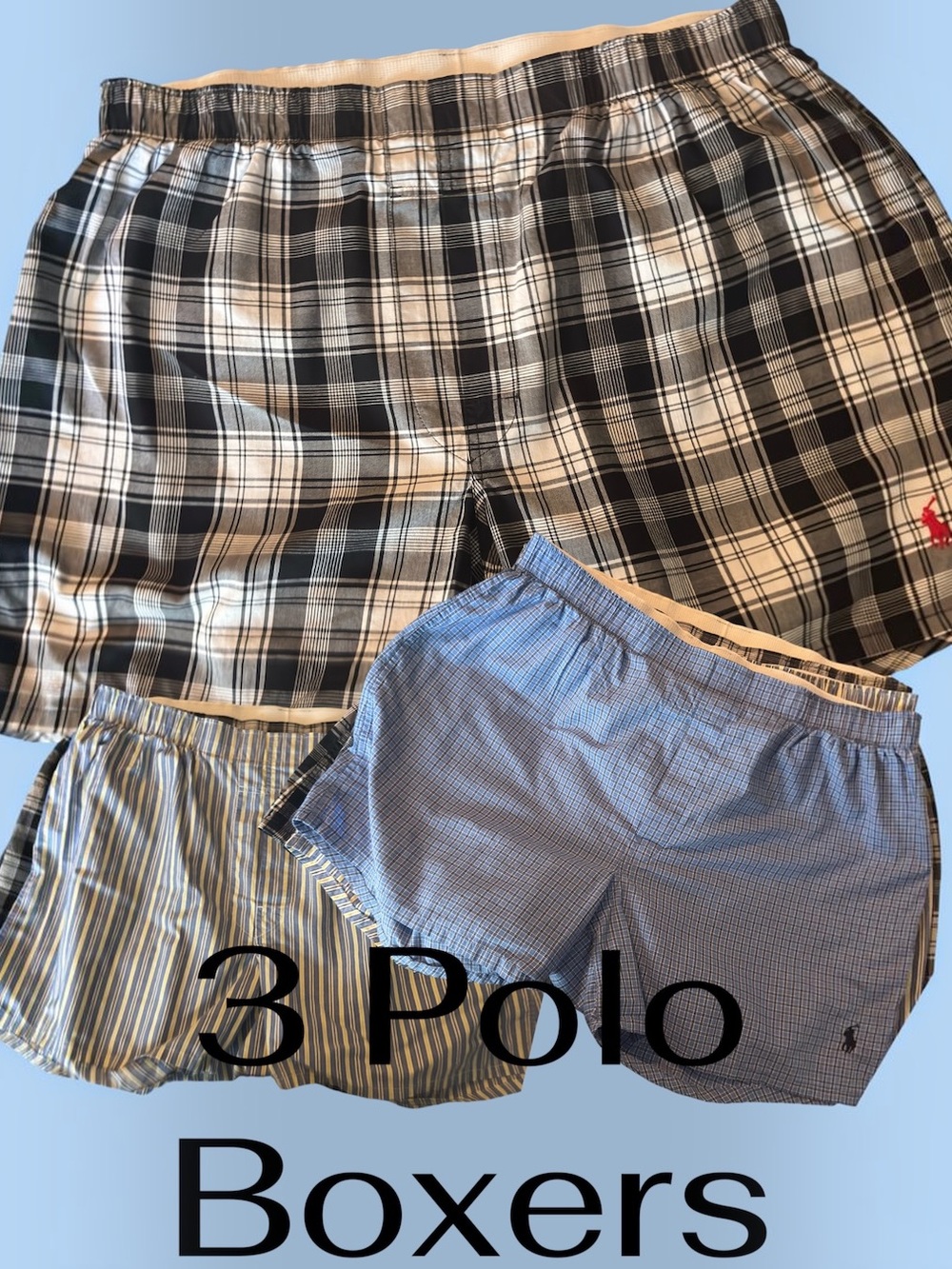 Polo by Ralph Lauren Black, White, Blue Plaid & Stripe Boxer Set (3)